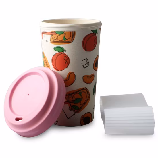 Kaffeebecher aus Bambusfaser mit dicht schließendem Deckel und Trinkloch, 100 % biologisch abbaubar
