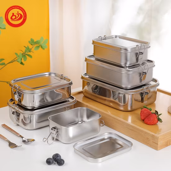 Rechteckige Picknick-Lunchbox für den Außenbereich, leicht zu reinigende Aufbewahrung, Camping-Lunchbox aus Edelstahl mit Schnalle