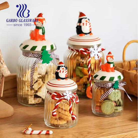 Großhandel Weihnachtsgeschenk Klares großes Vorratsglas-Set aus Glas für Süßigkeiten und Kekse mit dekorativem Keramikdeckel