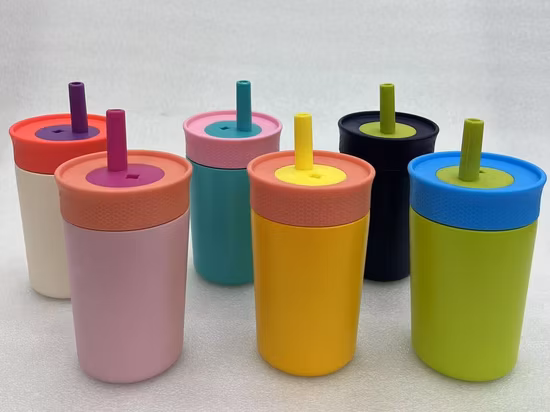 Trinkbecher aus Edelstahl für Kinder, Schulwasserflasche mit Strohhalm
