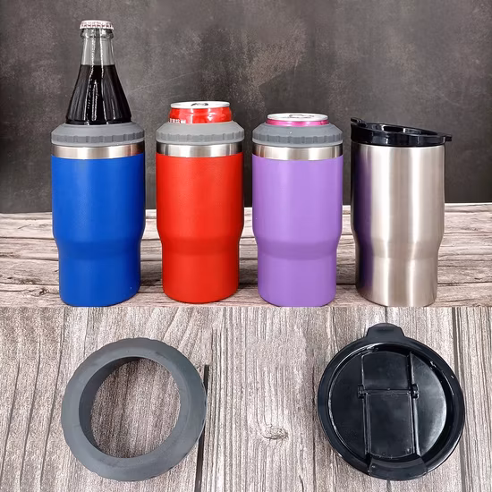 4-in-1 doppelwandiger, vakuumisolierter Becher-Dosenkühler aus Edelstahl