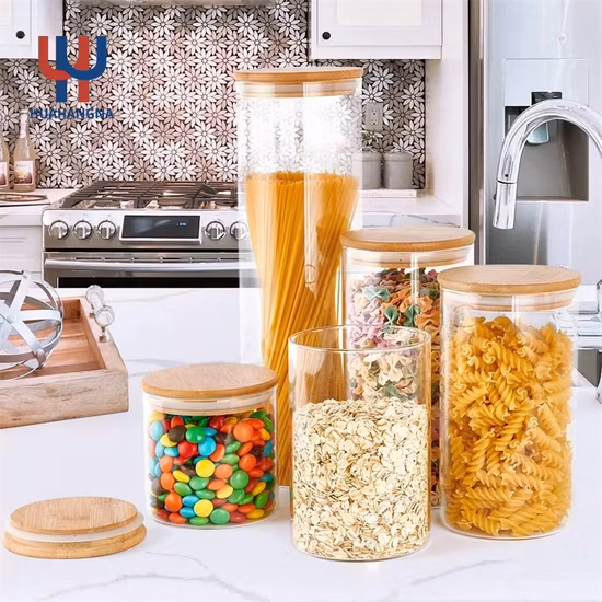Glasbehälter, Lebensmittelbehälter, Lebensmittelbehälter aus Glas, Vorratsbehälter aus Glas mit luftdichten Bambusdeckeln, Küchenglaskanister für Kaffee, Mehl, Zucker, Süßigkeiten, Kekse