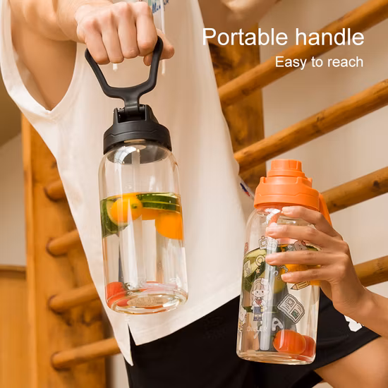 Großhandel Sport Trinkflasche aus Borosilikatglas mit großem Fassungsvermögen und Strohhalm